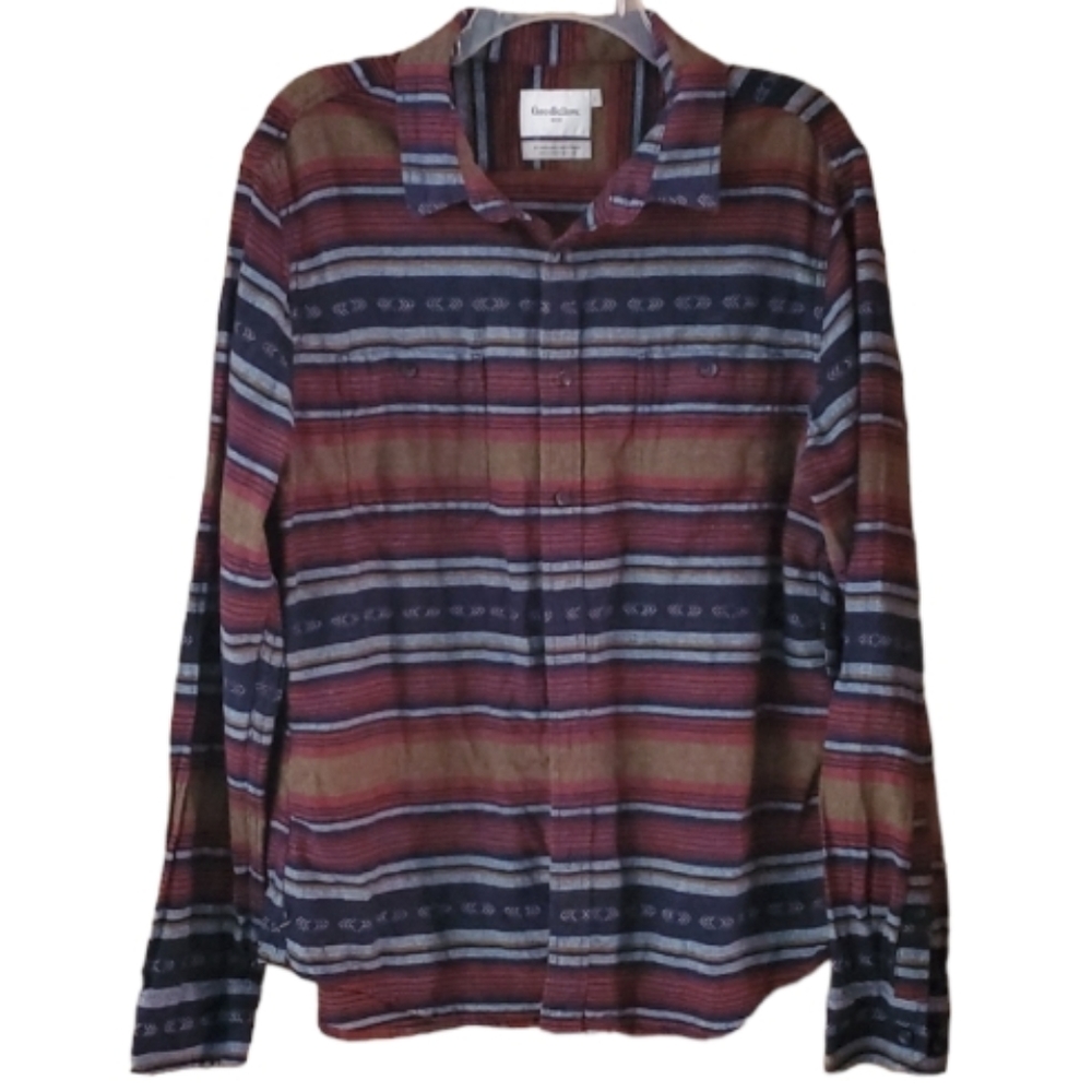 Goodfellow Mens Long Sleeve Buttondown Flannel Shirt with Tribal Design‎ Size L